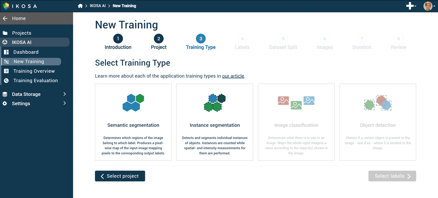 Semantic and instance segmentation AI app training IKOSA